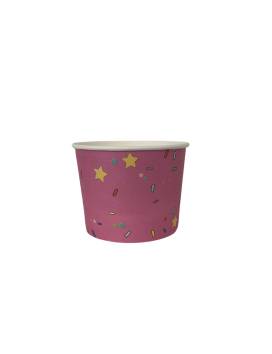 1000 Bote para helado 210 ml en cartón rosa con estrellas de colores