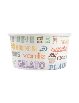 2000 Bote para helado 150 ml en cartulina blanca y texto en colores