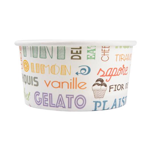 2000 Ice cream pot 150 ml in white cardboard and colored text