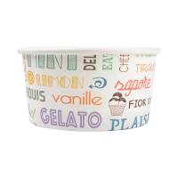 2000 Bote para helado 150 ml en cartulina blanca y texto en colores