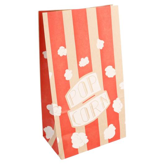 500 POP CORN Tasche 2,5 Liter Anti-Fett-Papier - natürliche und rote Farbe mit Popcorn - Abmessungen 14+8x24 cm