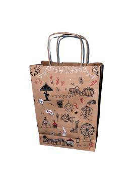 260 Bags kraft Park attraction design with handle string 23+10x33cm - quality paper kraft 90 gm2