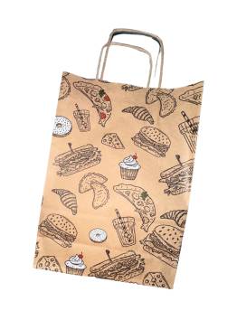 260 Bolsas de comida diseño kraft con asa de hilo 23+10x33cm - papel kraft de calidad 90 gm2