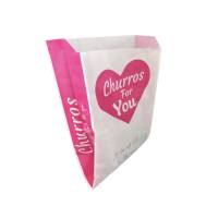 1000 Sachets Churros papier anti gras 29x20 cm - -Rose et blanc churros for you