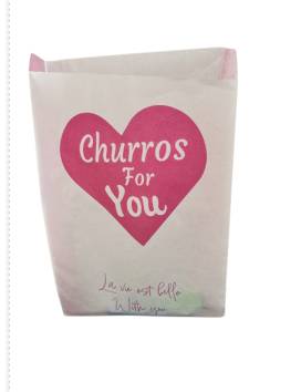 1000 Sachets Churros papier anti gras 29x20 cm - -Rose et blanc churros for you