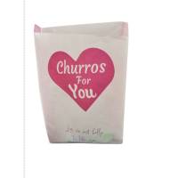 1000 Sachets Churros papier anti gras 29x20 cm - -Rose et blanc churros for you