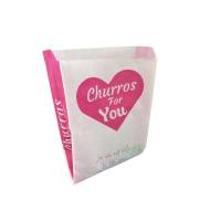 1000 Sachets Churros papier anti gras 29x20 cm - -Rose et blanc churros for you