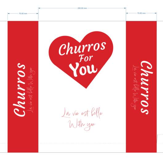 1000 Sachets Churros papier anti gras 29x20 cm - Rouge et blanc churros for you