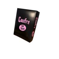 500 boites gaufre en carton noir et texte rose