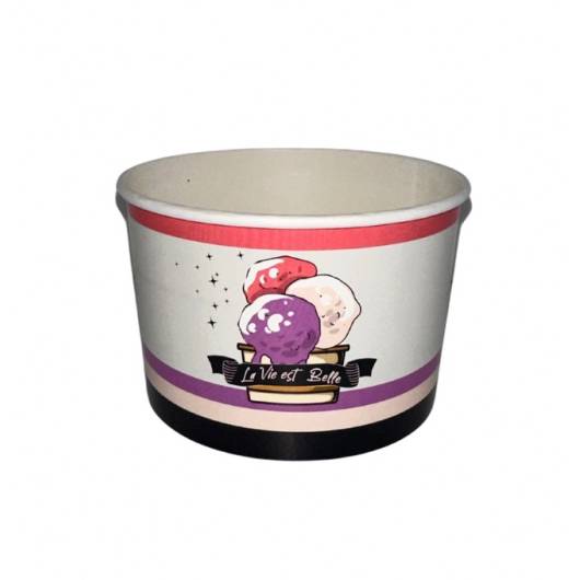 1100 Pot à glaces 360 cc pour 4 boules - Beige, rose, noir design la vie est belle