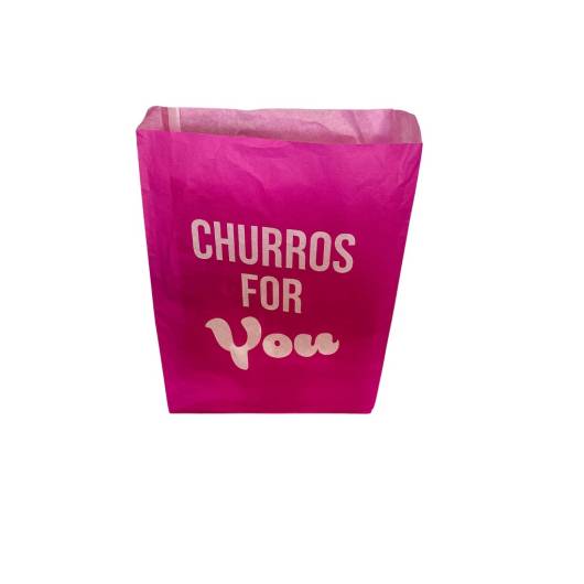 1500 Sachets Churros papier anti gras 29x20 cm - Rose texte churros for you blanc