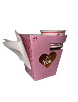 320 Boites 750 ML avec porte pots à sauce et attache serviette - carton 255 gm2 anti gras - 11,7x7x11 cm - ROSE et OR