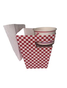 320 Boites 750 ML avec porte pots à sauce et attache serviette - carton 255 gm2 anti gras - 11,7x7x11 cm - ROUGE ET BLANC