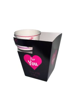 160 Boxes 2000 ML with sauce holder and towel fastening - carton 255 gm2 anti-fat - 16x11x15 cm - BLACK AND ROSE