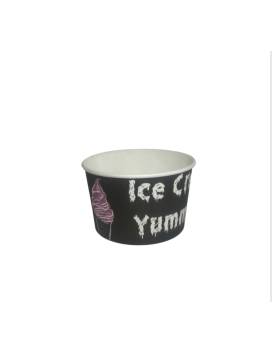 1000 Bote para helado 210 ml en cartón negro con diseño de helado yummy ice cream