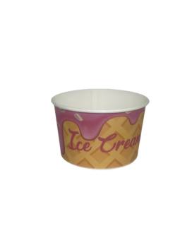 500 Pot à glaces ice cream 390 cc en carton Rose avec dessin gaufrettes orangé